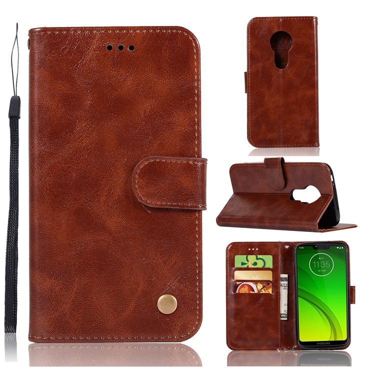 Premium Vintage Leather Wallet Case for Motorola Moto G7 Power (US Version) / G7 Power (EU Version) - Coffee-1
