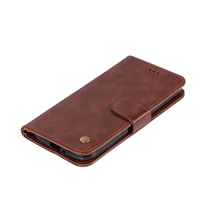 Premium Vintage Leather Wallet Case for Motorola Moto G7 Power (US Version) / G7 Power (EU Version) - Coffee-2
