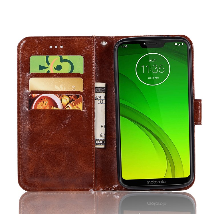Premium Vintage Leather Wallet Case for Motorola Moto G7 Power (US Version) / G7 Power (EU Version) - Coffee-5