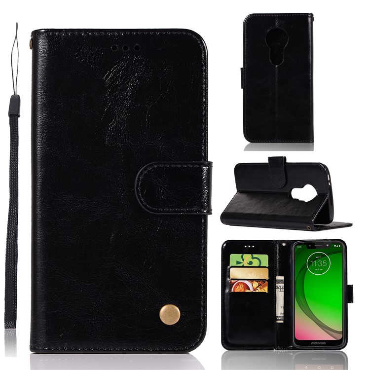 Premium Vintage Leather Wallet Flip Cover for Motorola Moto G7 Play (US Version) - Black-1