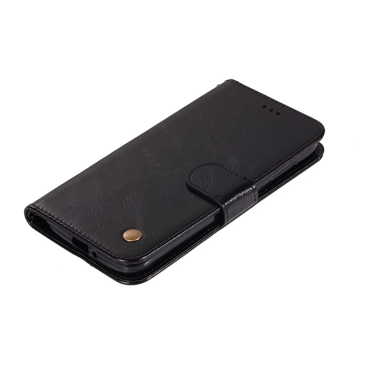 Premium Vintage Leather Wallet Flip Cover for Motorola Moto G7 Play (US Version) - Black-2