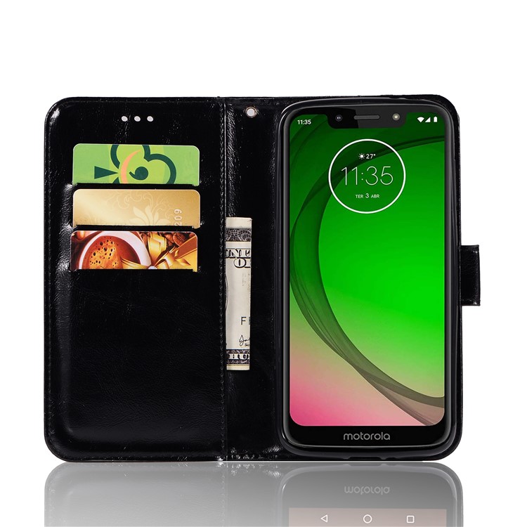 Premium Vintage Leather Wallet Flip Cover for Motorola Moto G7 Play (US Version) - Black-5