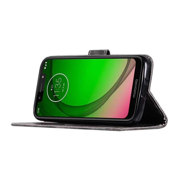 Premium Vintage Leather Wallet Flip Cover for Motorola Moto G7 Play (US Version) - Grey-6