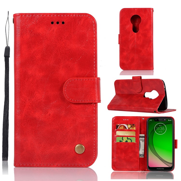 Premium Vintage Leather Wallet Flip Cover for Motorola Moto G7 Play (US Version) - Red-1
