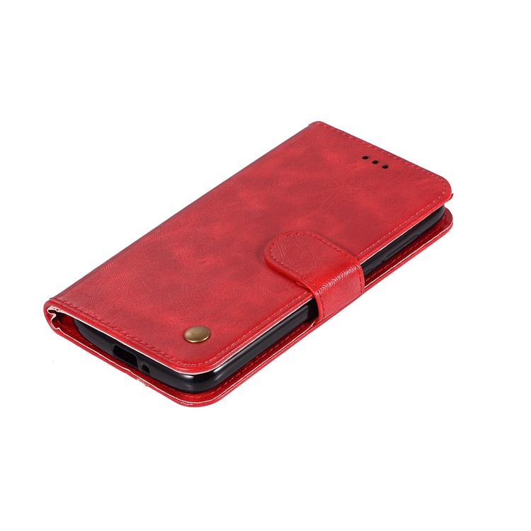 Premium Vintage Leather Wallet Flip Cover for Motorola Moto G7 Play (US Version) - Red-2
