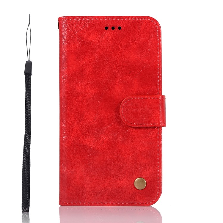 Premium Vintage Leather Wallet Flip Cover for Motorola Moto G7 Play (US Version) - Red-3