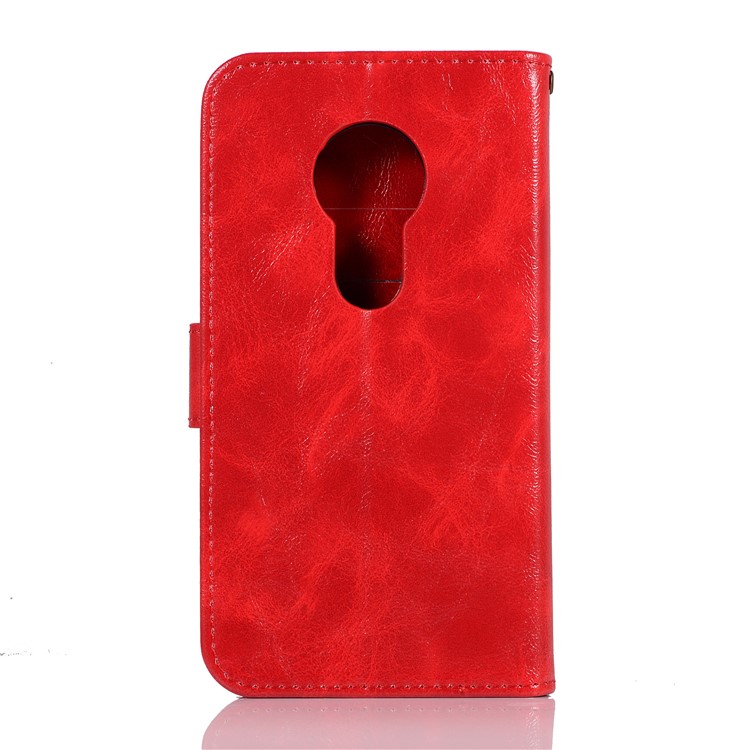 Premium Vintage Leather Wallet Flip Cover for Motorola Moto G7 Play (US Version) - Red-4