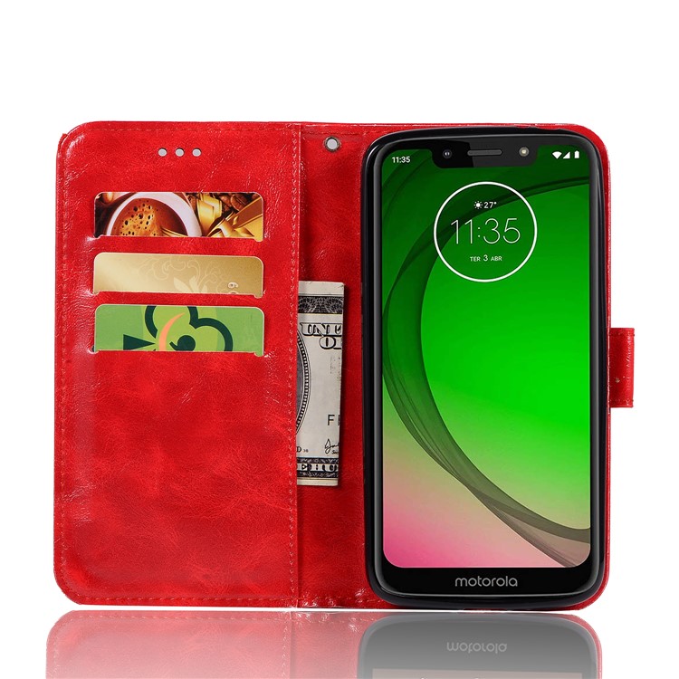 Premium Vintage Leather Wallet Flip Cover for Motorola Moto G7 Play (US Version) - Red-5