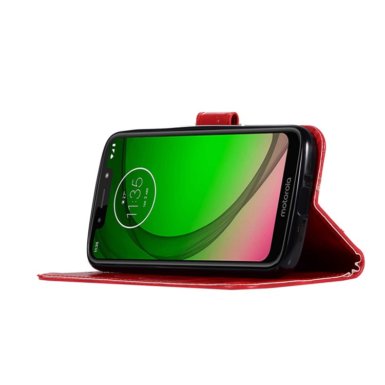 Premium Vintage Leather Wallet Flip Cover for Motorola Moto G7 Play (US Version) - Red-6