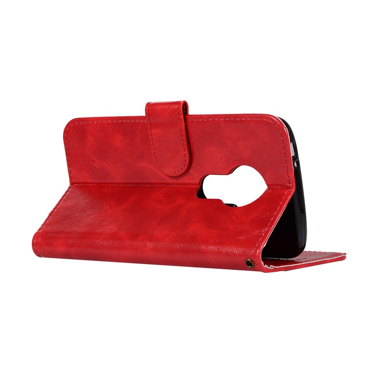 Premium Vintage Leather Wallet Flip Cover for Motorola Moto G7 Play (US Version) - Red-7