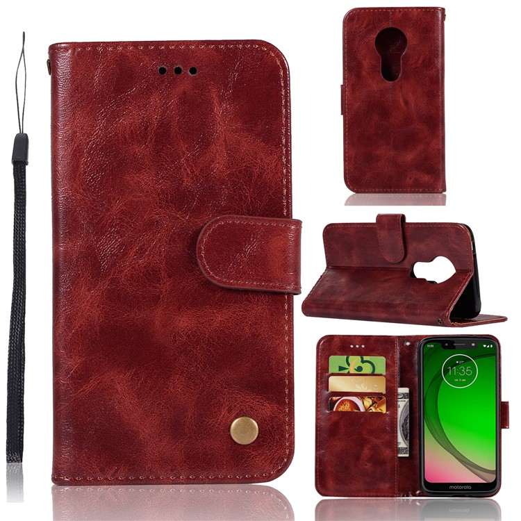 Premium Vintage Leather Wallet Flip Cover for Motorola Moto G7 Play (US Version) - Wine Red-1