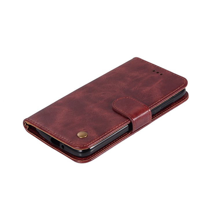 Premium Vintage Leather Wallet Flip Cover for Motorola Moto G7 Play (US Version) - Wine Red-2