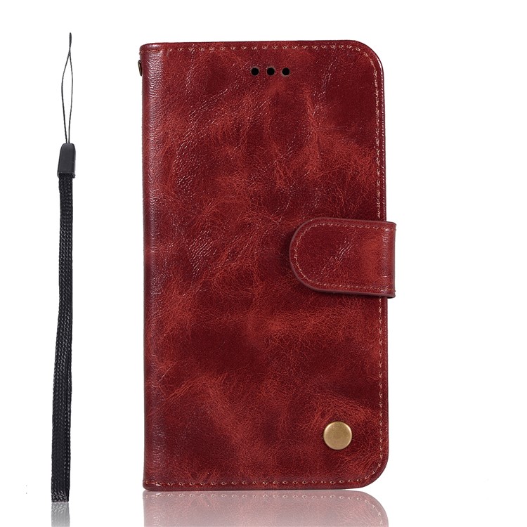 Premium Vintage Leather Wallet Flip Cover for Motorola Moto G7 Play (US Version) - Wine Red-3