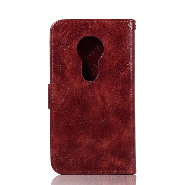 Premium Vintage Leather Wallet Flip Cover for Motorola Moto G7 Play (US Version) - Wine Red-4