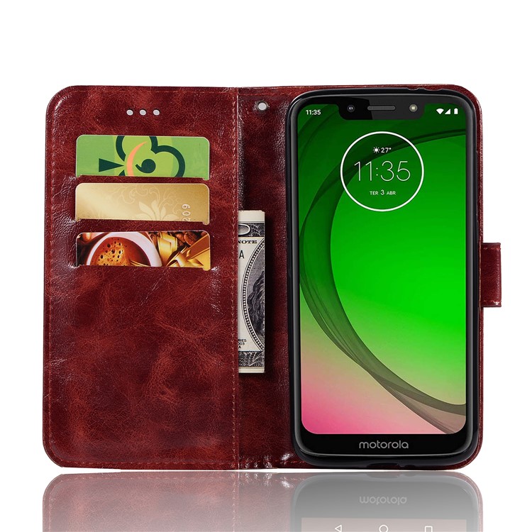Premium Vintage Leather Wallet Flip Cover for Motorola Moto G7 Play (US Version) - Wine Red-5