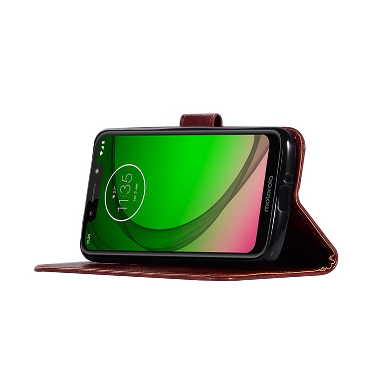 Premium Vintage Leather Wallet Flip Cover for Motorola Moto G7 Play (US Version) - Wine Red-6