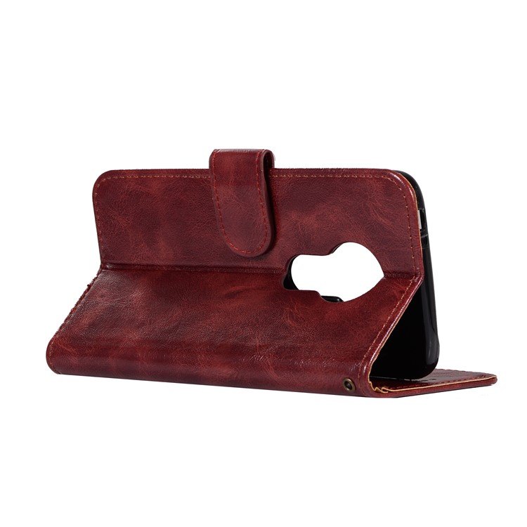 Premium Vintage Leather Wallet Flip Cover for Motorola Moto G7 Play (US Version) - Wine Red-7