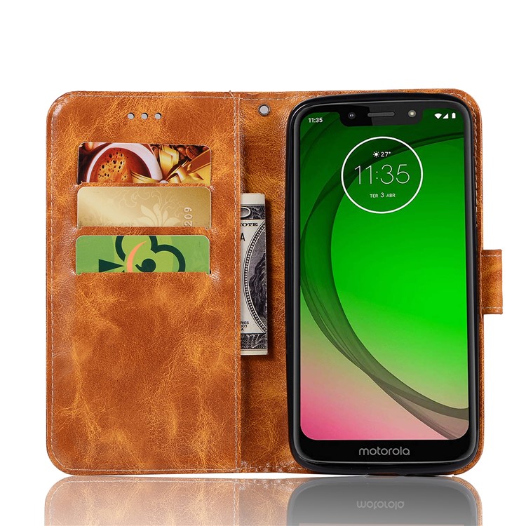 Couverture De Portefeuille En Cuir De Première Qualité Avec Rabat Pour Moto Motorola G7 Play (version Us) - Marron-5