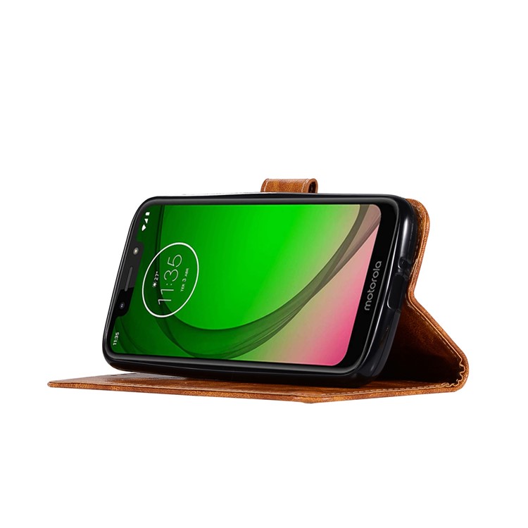 Couverture De Portefeuille En Cuir De Première Qualité Avec Rabat Pour Moto Motorola G7 Play (version Us) - Marron-6