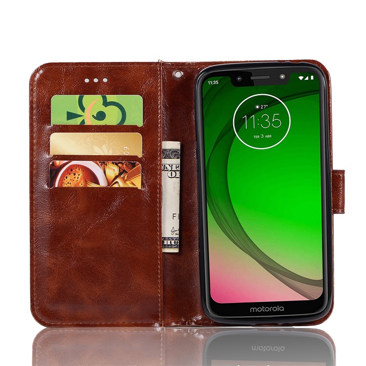 Premium Vintage Leather Wallet Flip Cover for Motorola Moto G7 Play (US Version) - Coffee-5