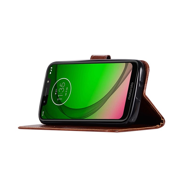 Premium Vintage Leather Wallet Flip Cover for Motorola Moto G7 Play (US Version) - Coffee-6