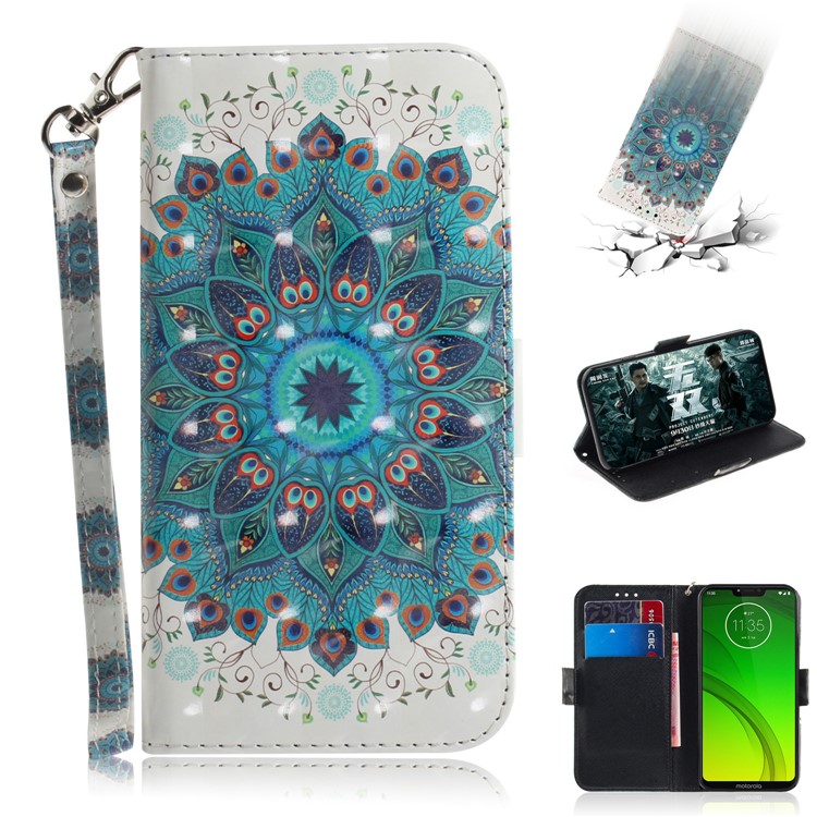 Pattern Printing Light Spot Decor Magnetic Leather Stand Case for Motorola Moto G7 Power - Blue Flower-1