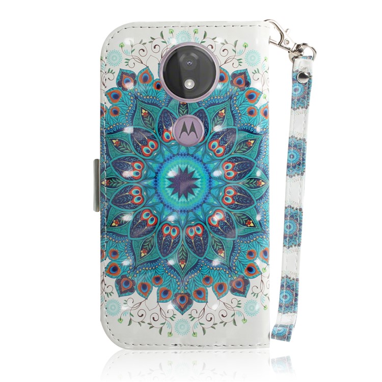 Pattern Printing Light Spot Decor Magnetic Leather Stand Case for Motorola Moto G7 Power - Blue Flower-3
