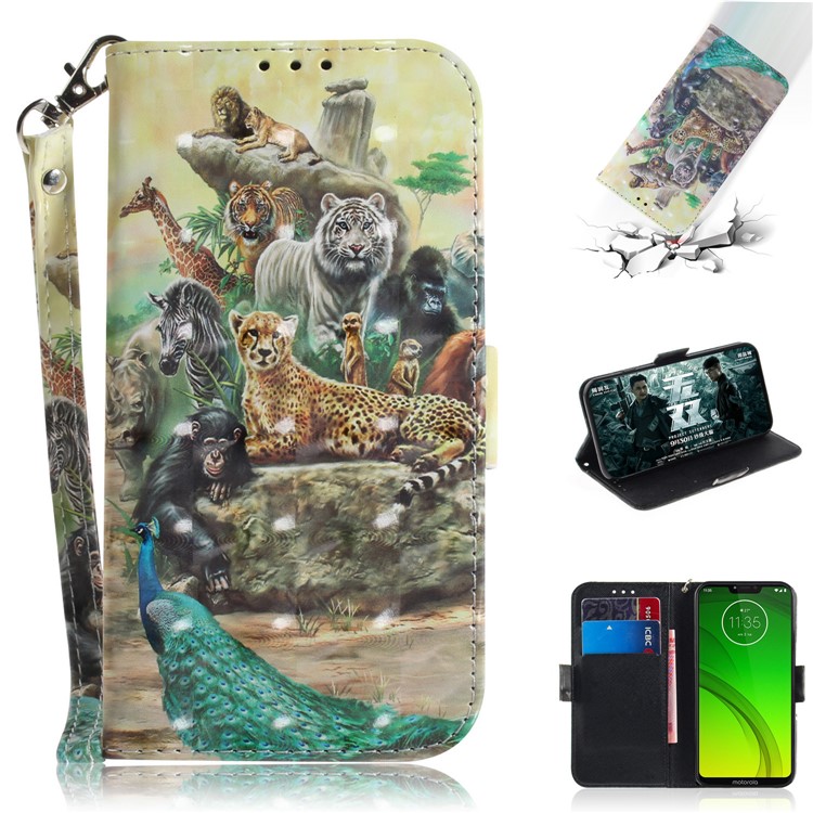 Pattern Printing Light Spot Decor Magnetic Leather Stand Case for Motorola Moto G7 Power - Animal World-1