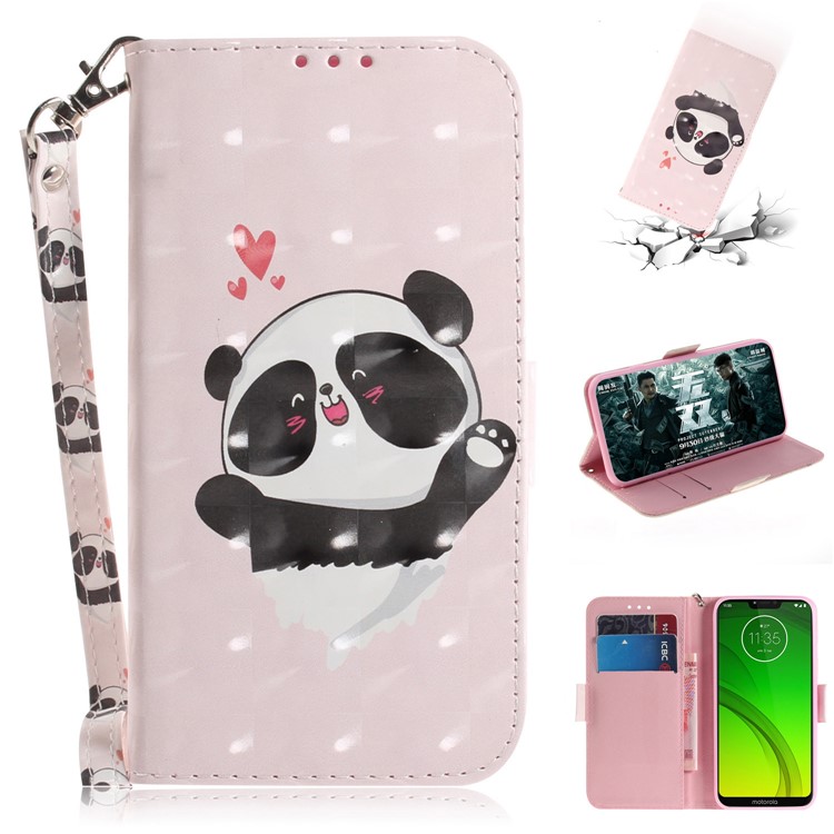 Pattern Printing Light Spot Decor Magnetic Leather Stand Case for Motorola Moto G7 Power - Panda and Hearts-1