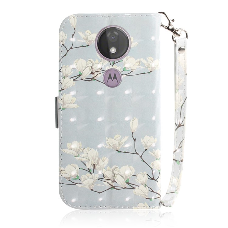 Pattern Printing Light Spot Decor Magnetic Leather Stand Case for Motorola Moto G7 Power - White Flowers-3