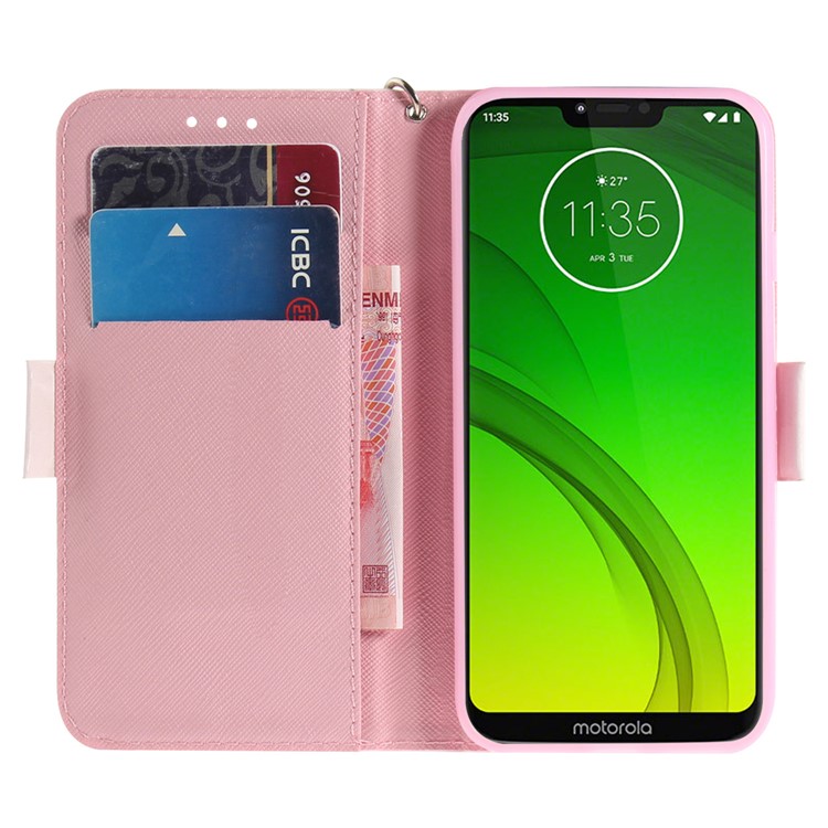 Pattern Printing Light Spot Decor Magnetic Leather Stand Case for Motorola Moto G7 Power - White Flowers-7