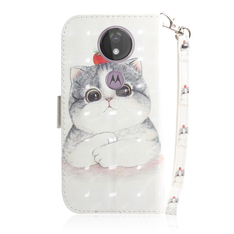 Pattern Printing Light Spot Decor Magnetic Leather Stand Case for Motorola Moto G7 Power - Cat Holding a Tomato-3