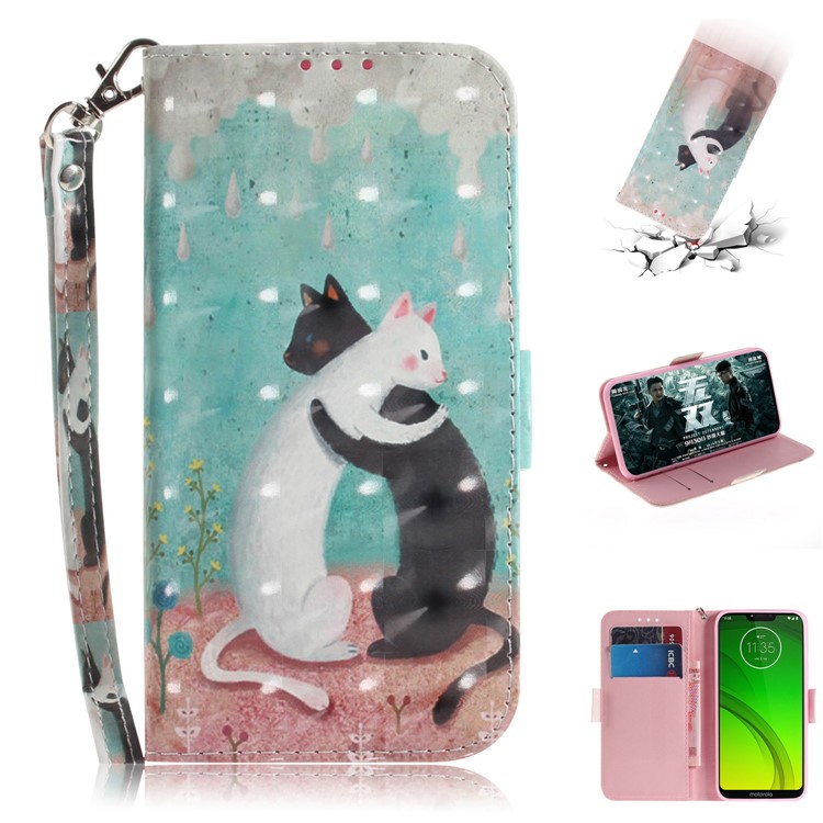 Pattern Printing Light Spot Decor Magnetic Leather Stand Case for Motorola Moto G7 Power - Two Cats-1