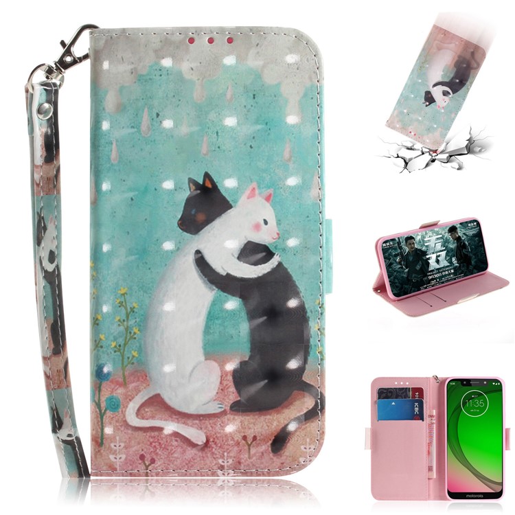 Pattern Printing Light Spot Decor Leather Wallet Case for Motorola Moto G7 Play - Two Cats-1