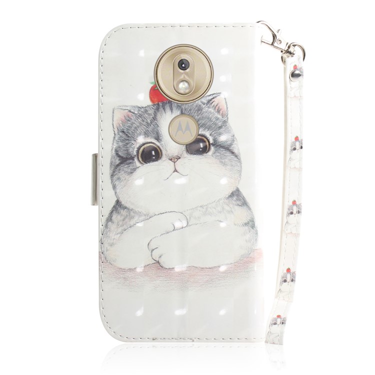 Pattern Printing Light Spot Decor Leather Wallet Case for Motorola Moto G7 Play - Cat Holding a Tomato-3