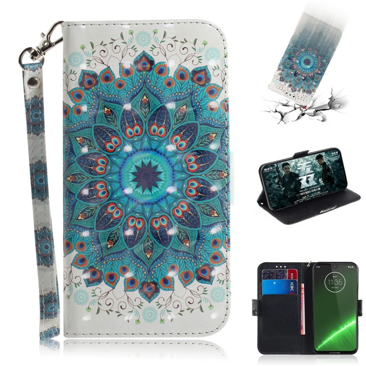 Pattern Printing Light Spot Decor Leather Wallet Case for Motorola Moto G7 / G7 Plus - Blue Flower-1