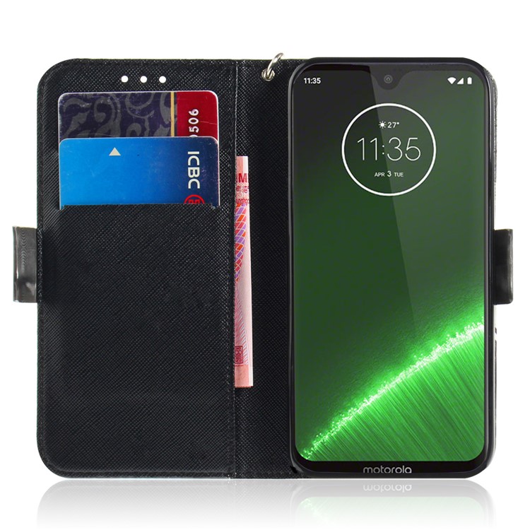 Pattern Printing Light Spot Decor Leather Wallet Case for Motorola Moto G7 / G7 Plus - Blue Flower-7