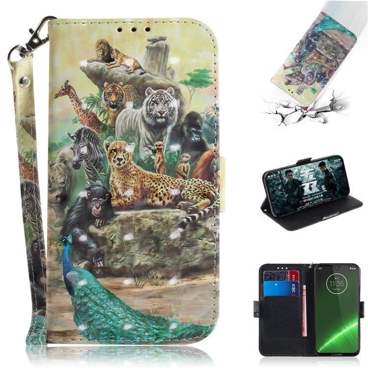 Pattern Printing Light Spot Decor Leather Wallet Case for Motorola Moto G7 / G7 Plus - Animal World-1