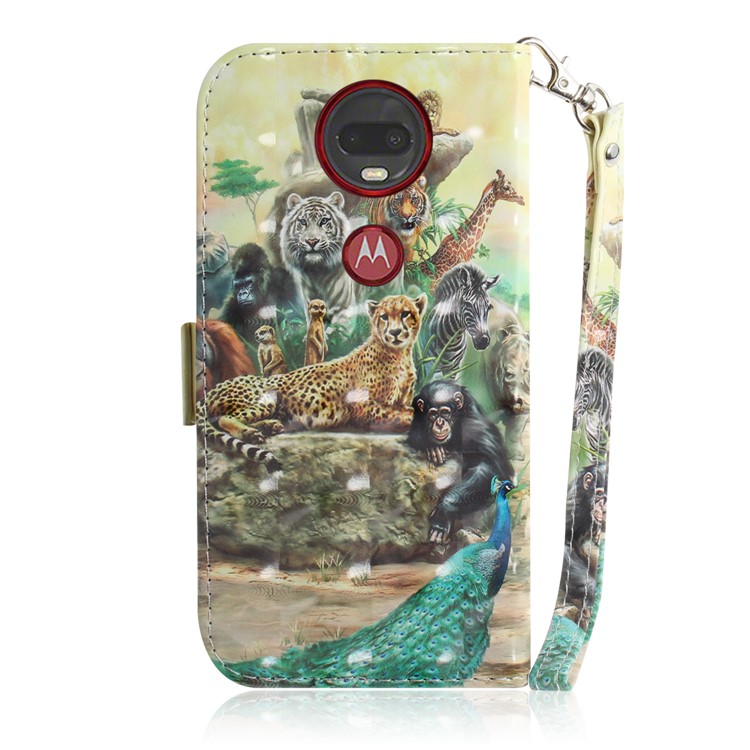 Pattern Printing Light Spot Decor Leather Wallet Case for Motorola Moto G7 / G7 Plus - Animal World-3