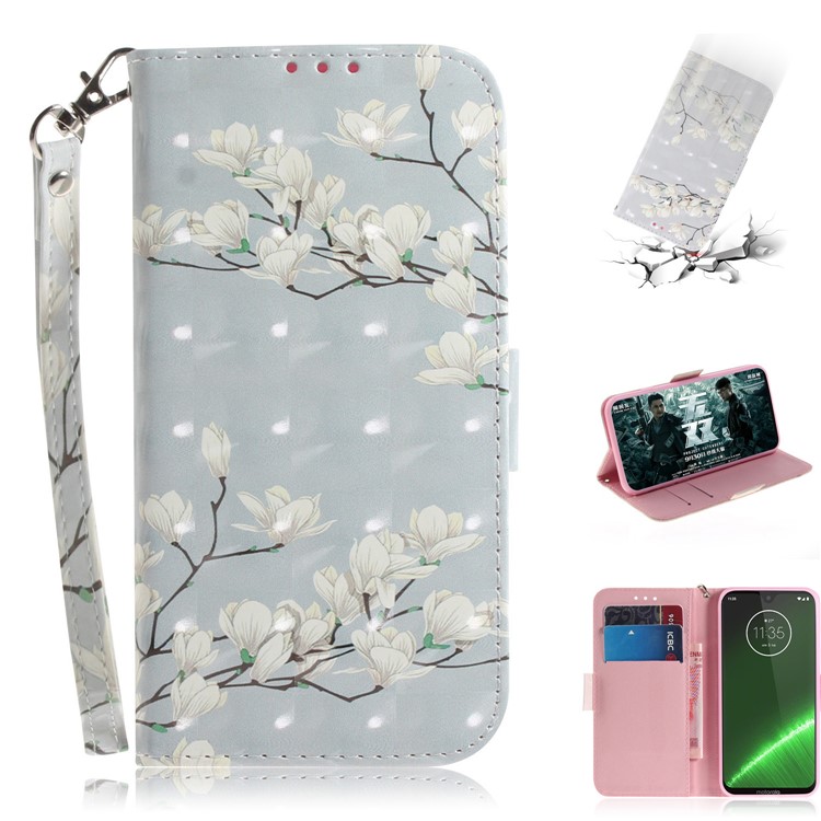 Pattern Printing Light Spot Decor Leather Wallet Case for Motorola Moto G7 / G7 Plus - White Flowers-1