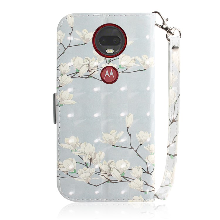 Pattern Printing Light Spot Decor Leather Wallet Case for Motorola Moto G7 / G7 Plus - White Flowers-3