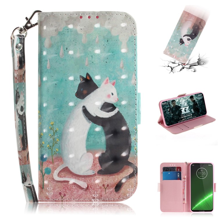 Pattern Printing Light Spot Decor Leather Wallet Case for Motorola Moto G7 / G7 Plus - Two Cats-1