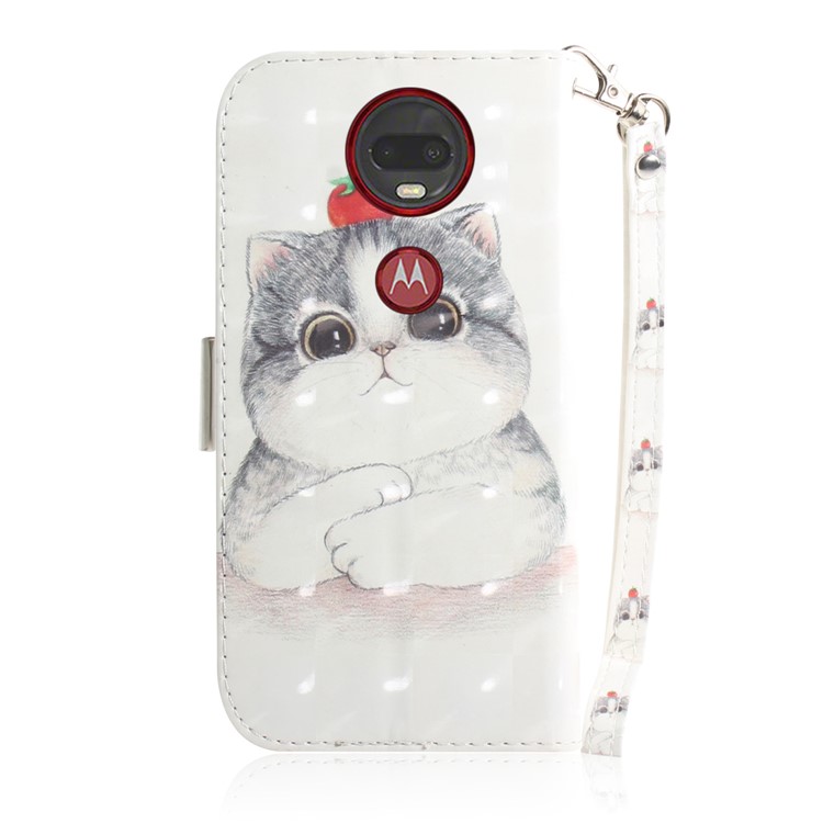 Pattern Printing Light Spot Decor Leather Wallet Case for Motorola Moto G7 / G7 Plus - Cat Holding a Tomato-3