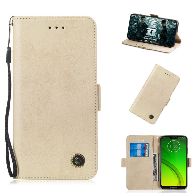 Retro Style PU Leather Stand Wallet Cover for Motorola Moto G7 Power (EU Version)/(US Version) - Gold-1