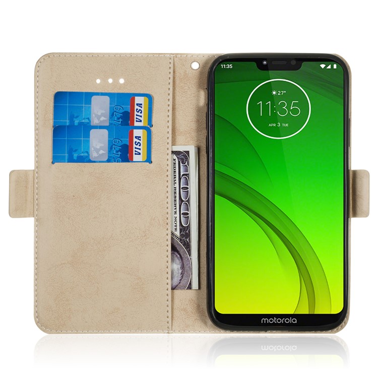 Retro Style PU Leather Stand Wallet Cover for Motorola Moto G7 Power (EU Version)/(US Version) - Gold-6