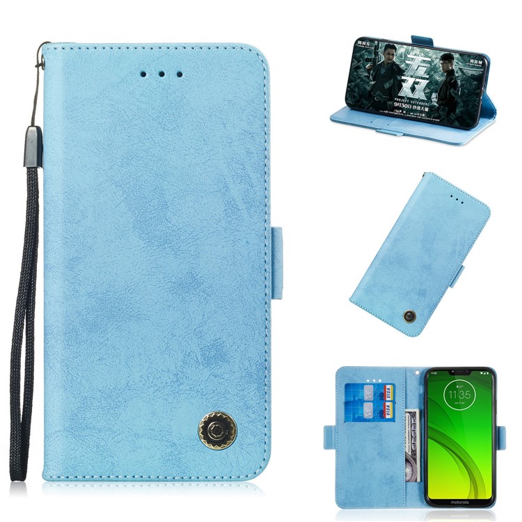 Retro Style PU Leather Stand Wallet Cover for Motorola Moto G7 Power (EU Version)/(US Version) - Baby Blue-1