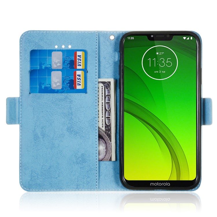 Retro Style PU Leather Stand Wallet Cover for Motorola Moto G7 Power (EU Version)/(US Version) - Baby Blue-6