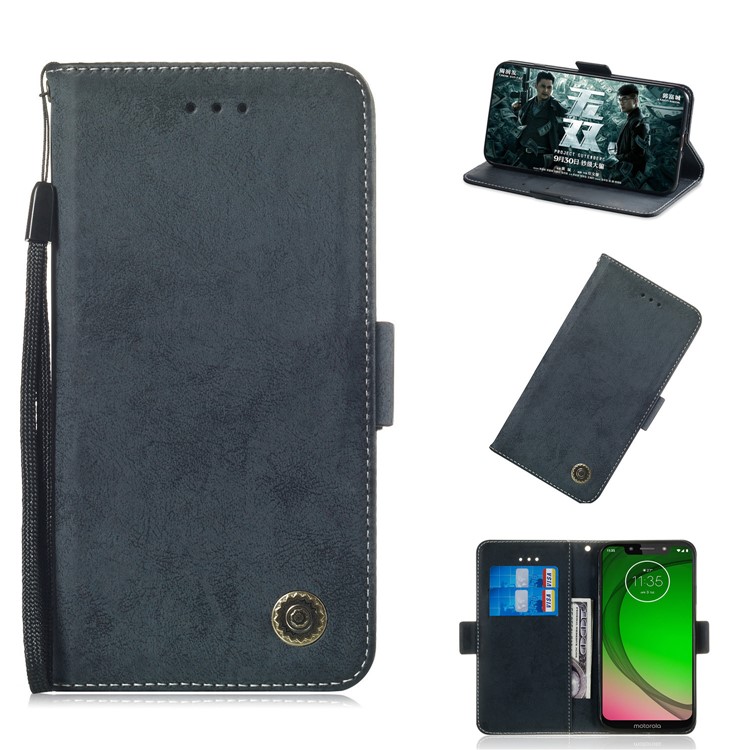 Retro Style PU Leather Wallet Shell for Motorola Moto G7 Play (EU Version)/(US Version) - Dark Blue-1