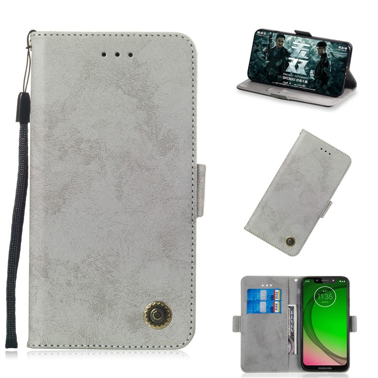 Retro Style PU Leather Wallet Shell for Motorola Moto G7 Play (EU Version)/(US Version) - Grey-1