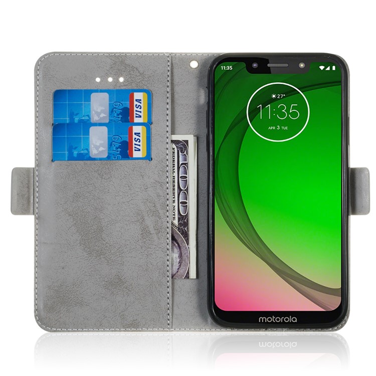Retro Style PU Leather Wallet Shell for Motorola Moto G7 Play (EU Version)/(US Version) - Grey-6